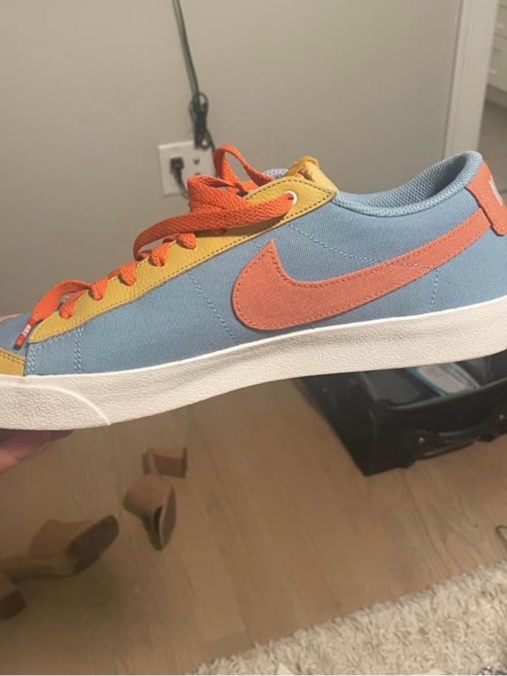 Custom made Nike blazer low 77 Sneakers in Light Blue with Orange Accents